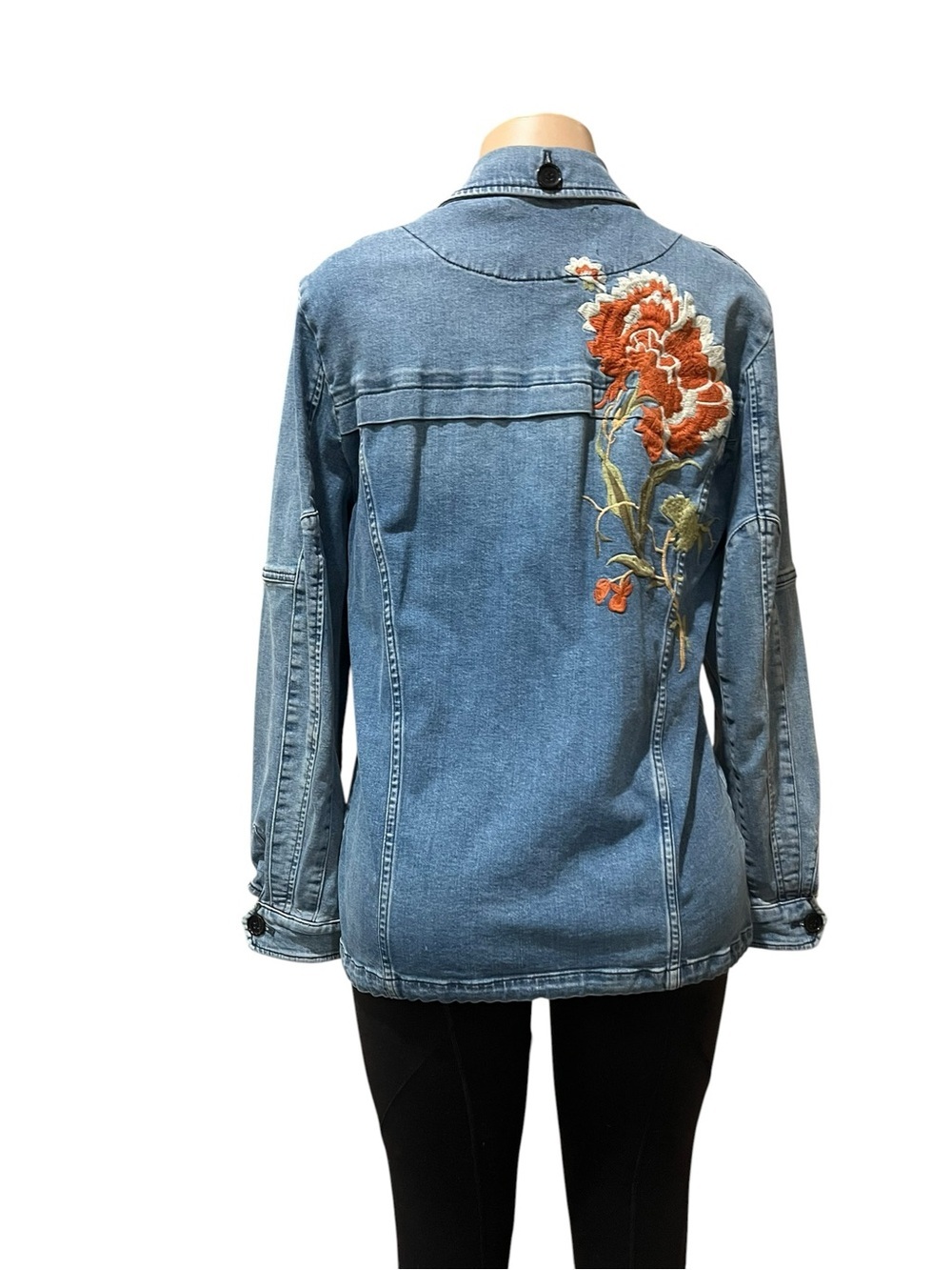 Pilcro Light Blue 100% Cotton Denim Jacket with Orange Floral Embroidery - Picture 6 of 9